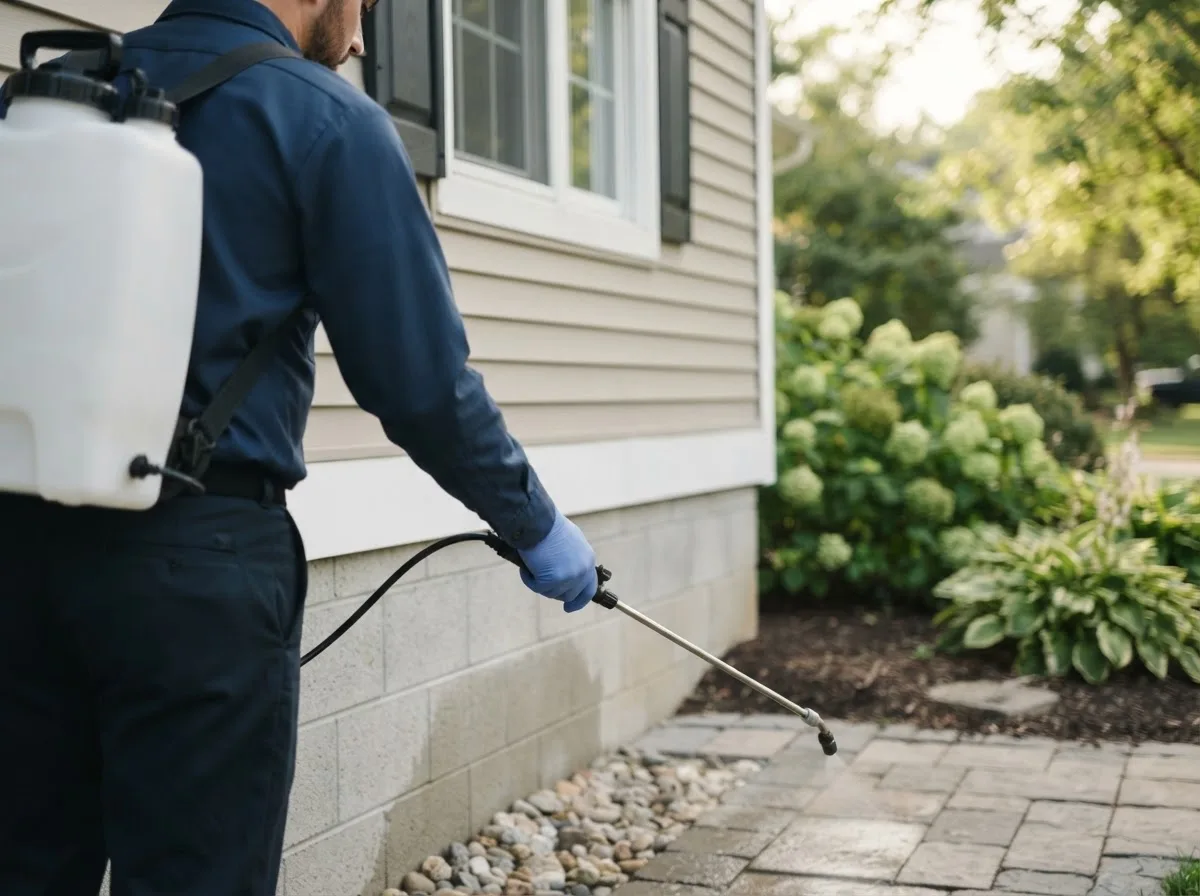Pest control technician inspecting a home in Wethersfield, CT